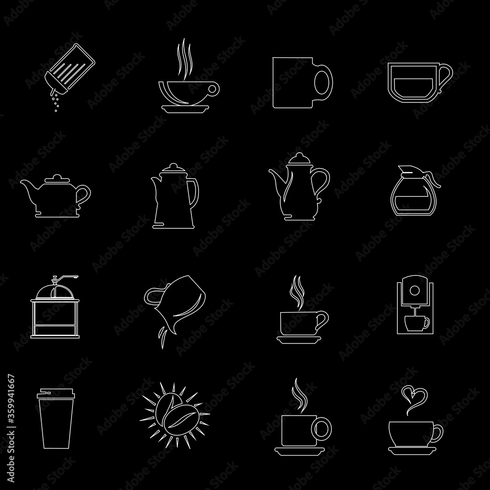 Food icons editable line icons vector set on black and white background. Food icons white outline illustrations, signs, symbols Food icons editable line icons vector set on black and white background. Food icons white outline illustrations, signs, symbols
