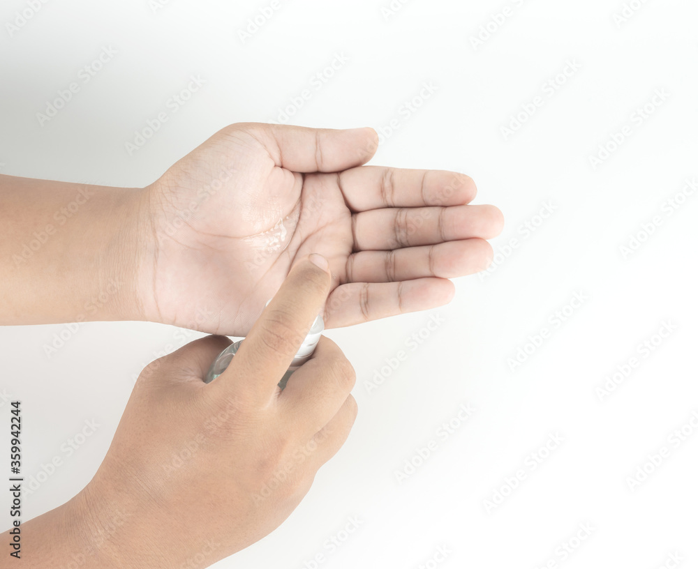 washing hands with alcohol gel can keep you clean and far from disease. image isolated on white background. washing hands with alcohol gel can keep you clean and far from disease. image isolated on white background.