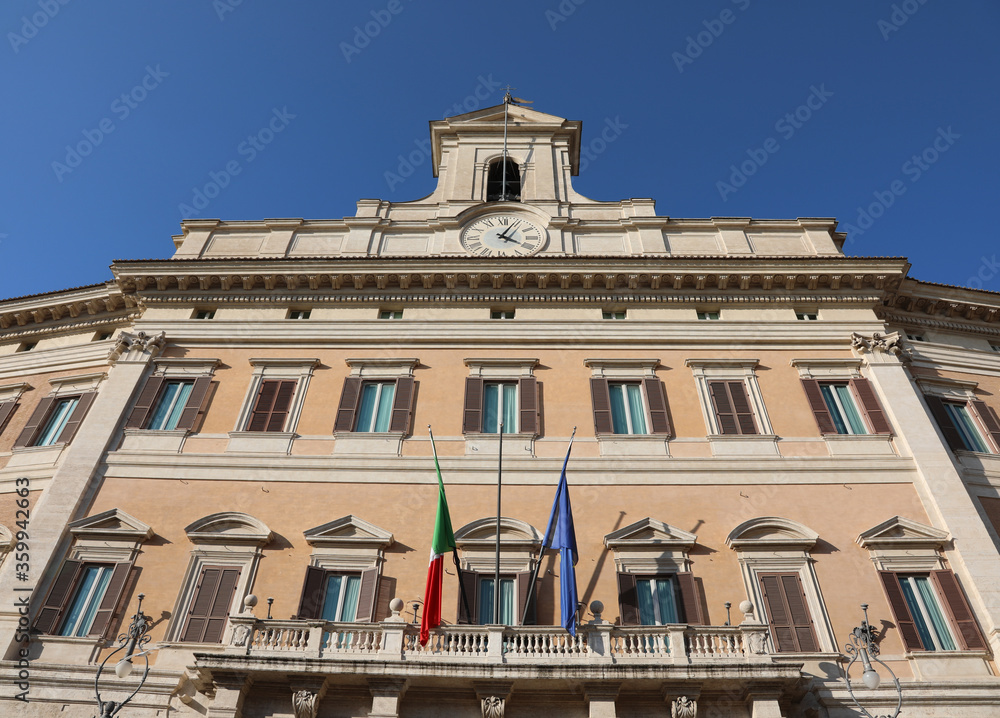 Rome, RM, Italy - March 3, 2019: Italian Parliament and the flag