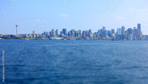 Seattle skyline and skyscrapers photographed from the Puget Sound in Washington