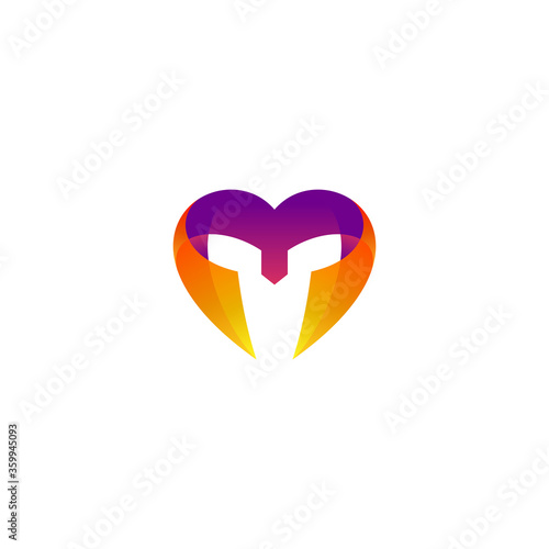 shiny love and gladiator helmet logo design