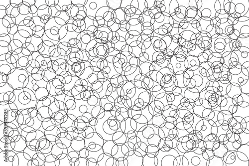 Many circles overlapping on white background. 