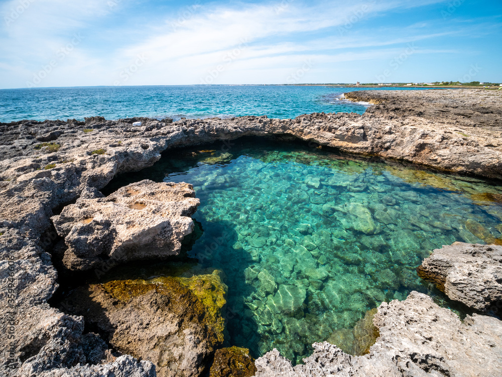 natural rock pool on the Ionian coast of Salento Palude del Capitano Nature Reserve, Nardò, Salento, Lecce, Apulia, Italy