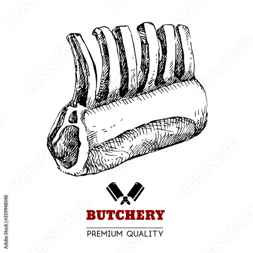 Hand drawn sketch meat product. Vector vintage illustration. Menu design
