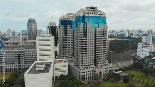 Aerial panorama of the city center with skyscrapers Jakarta. Indonesia.