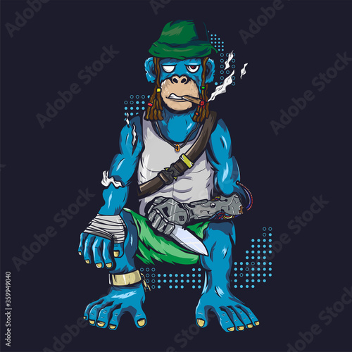 Killer monkey with mecha hand illustration