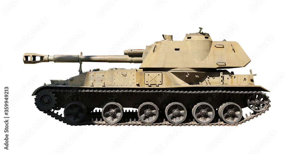 Army tank isolated on white. Military machinery