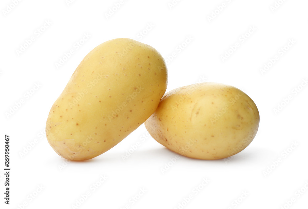 Fresh raw organic potatoes isolated on white Fresh raw organic potatoes isolated on white