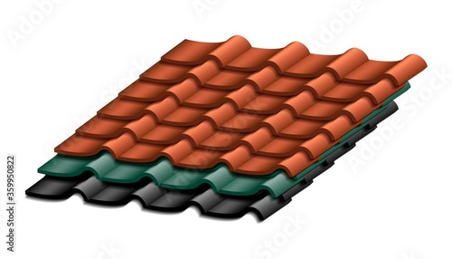 3d realistic vector tiled roof top samples. Isolated on white background.