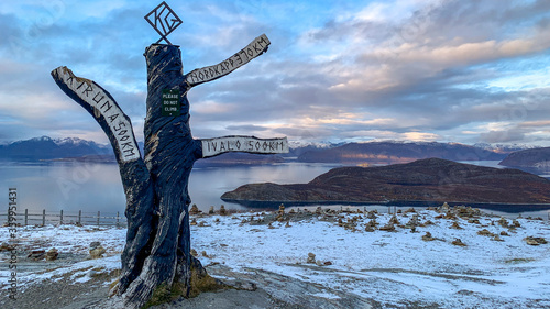 Foto Blick über den Kvanangen Fjord und die Insel Skorpa, Finnmark, Norwegen