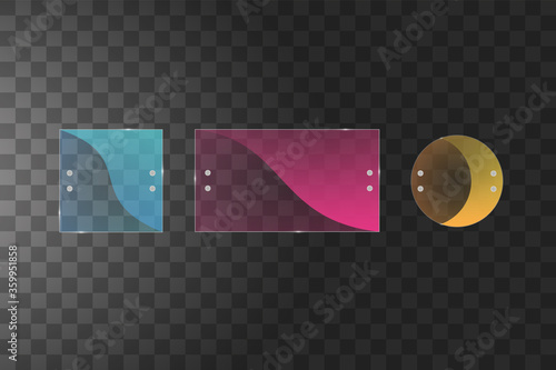 Glass plates are installed. Vector glass banners on a transparent background. Glass. Glass paintings. Color frames.