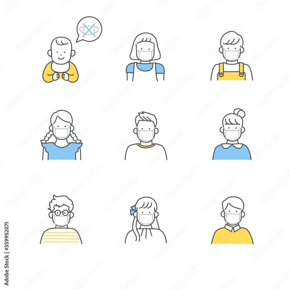 マスクを着ける子どものアイコン イラスト素材セット Stock Vector Adobe Stock