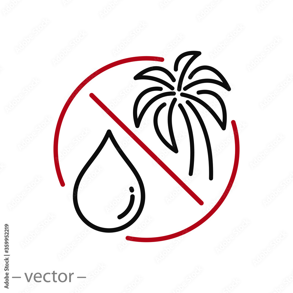 no palm oil free icon, healthy organic food, thin line symbol on a white background - editable stroke vector illustration eps10 no palm oil free icon, healthy organic food, thin line symbol on a white background - editable stroke vector illustration eps10