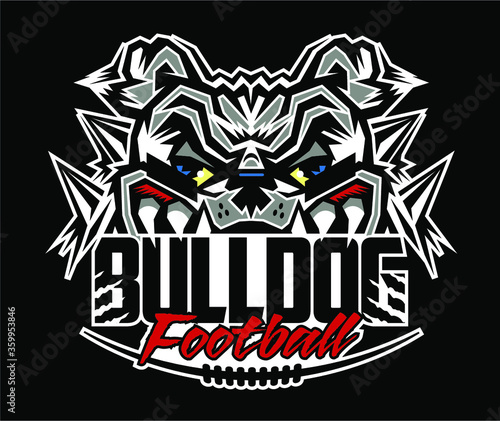 bulldog football team design with mascot head and laces for school, college or league