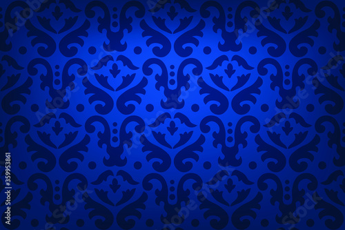 Blue luxury lighted background, damask pattern, abstract festival background, abstract ornamental print, screen print texture, vector  illustration 
