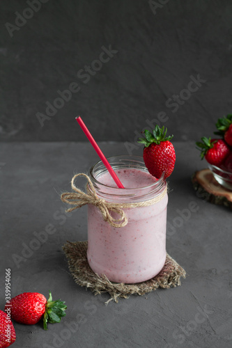 The milkshake with fresh strawberries