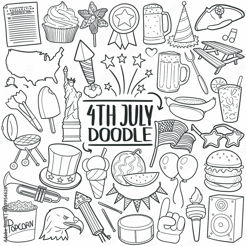4th July Doodle Icon Set National Party Vector Illustration Collection 4th-july-doodle-icon-set-national-party-vector-illustration-collection