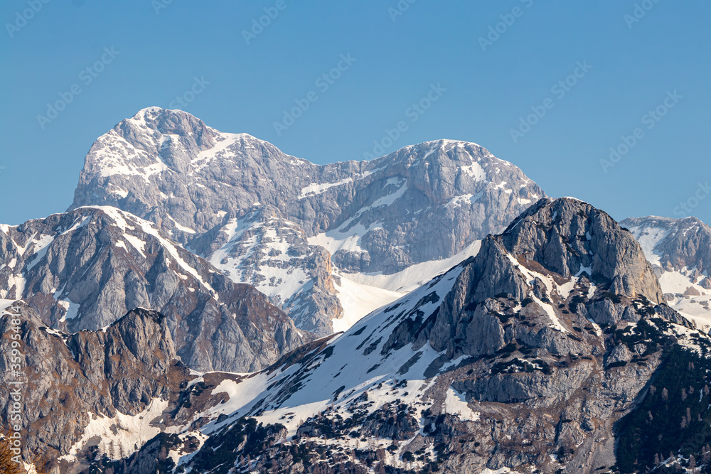 Triglav mountain covered in spring snow