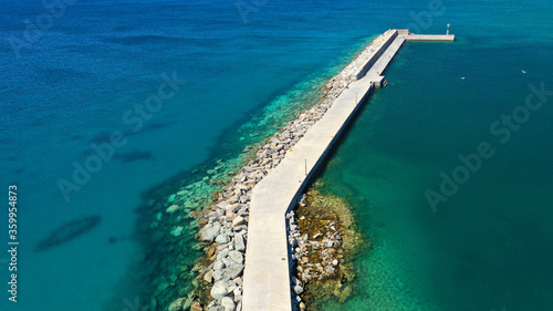 Aerial drone photo of famous seaside town and port of Karistos in South Evia island, Greece