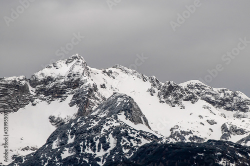 Snow covered mountains in Bohinj 