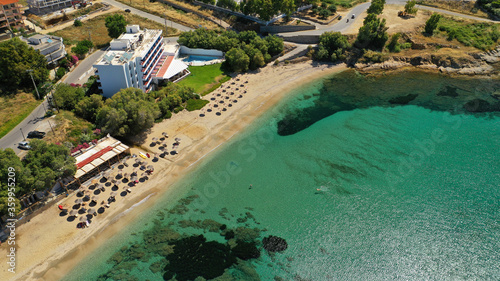 Aerial drone photo of famous seaside town and port of Karistos in South Evia island  Greece