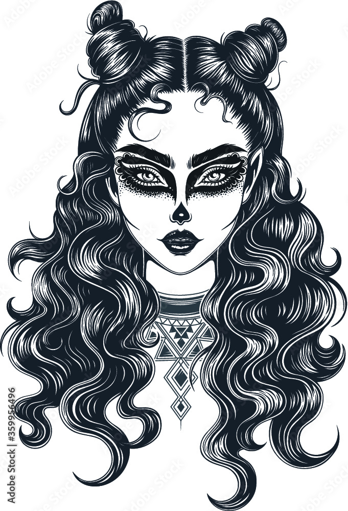 Vector Black and White Skull Woman Illustration Vector Black and White Skull Woman Illustration