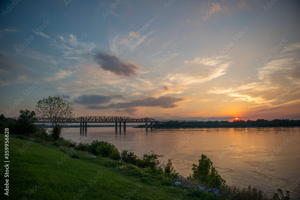 Sunset over Mississippi river in Memphis, Tennessee