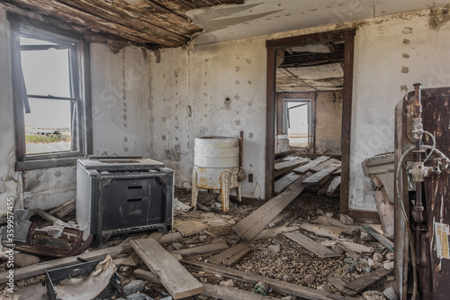 remnants of the interior of an old abandoned farm house