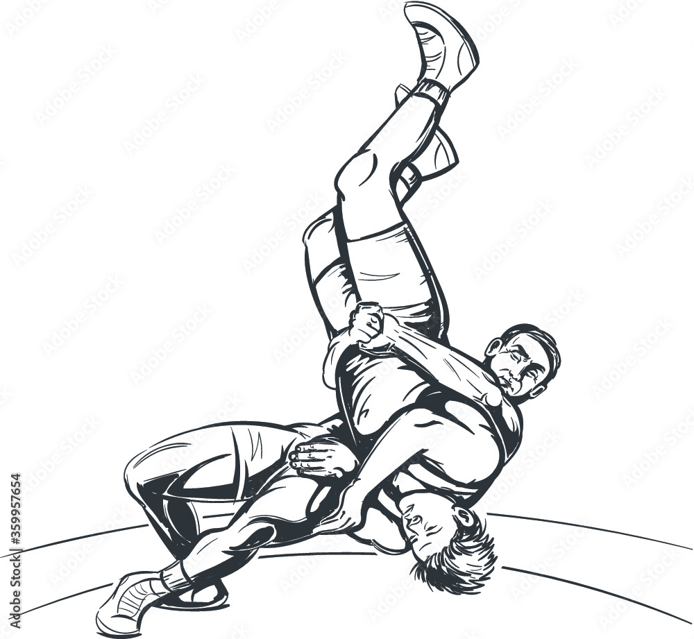 Vector Black and White Freestyle Wrestling Illustration Stock Vector ...