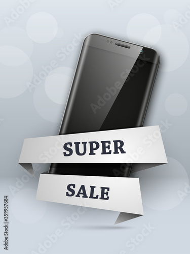 Super sale banner. Mobile Phone Discount label poster. Cyber Monday offer tag. Smartphone coupon