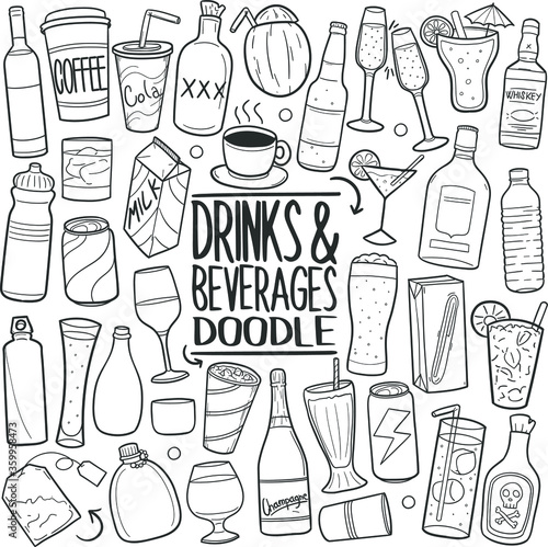 Drinks And Beverages Doodle Icons Hand Made Sketch