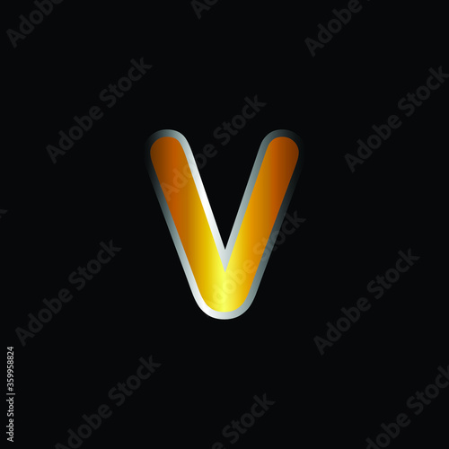 Golden Version of Arial Rounded Alphabet V With Silver Stroke. Modern And Luxury Golden Design of V Alphabet With Silver Stroke .Alphabetic Collection of Golden Arial Rounded Alphabet