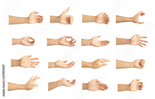hand collection in gestures with white skin isolated on white background