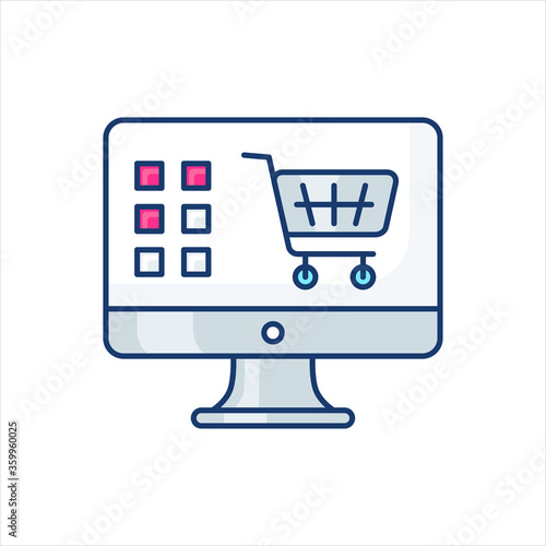 color icon, shopping cart with categories, set icons