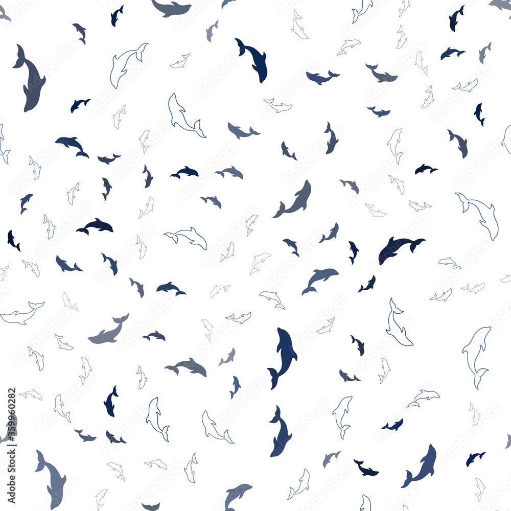 Fototapeta premium Dark BLUE vector seamless pattern with sea dolphins. Isolated sea dolphins on white background. Natural design for wallpapers.