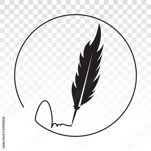 feather quill pen with rounded signature - flat icon for apps and websites