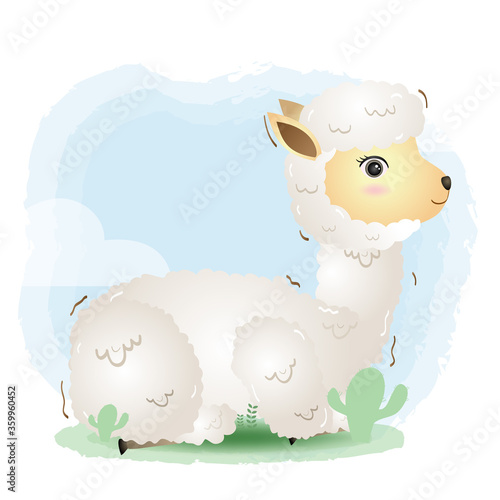 cute little alpaca in the children's style. cute cartoon little alpaca vector illustration