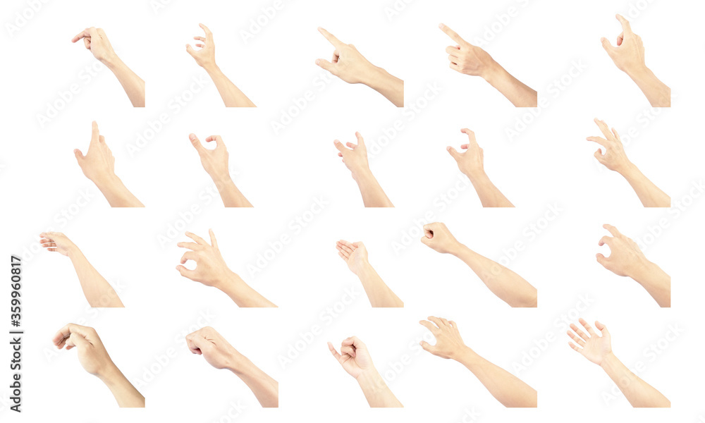hands of man collection are in gestures isolated on white background