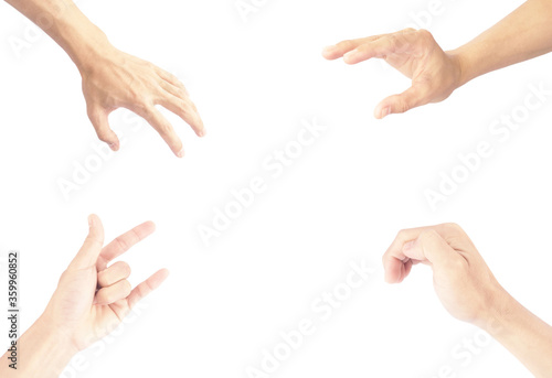 four hand collection in gestures isolated on white background