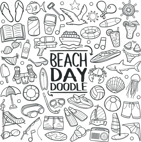 Beach Day Summer Doodle Icons Hand Made Sketch