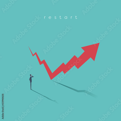 Economy restart and recovery business vector concept. Symbol of reopening, renewing.