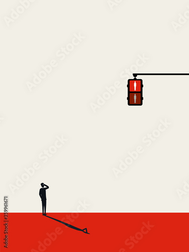 Only red lights on traffic lights. Symbol of stopping everything during corona virus pandemic, contagion.