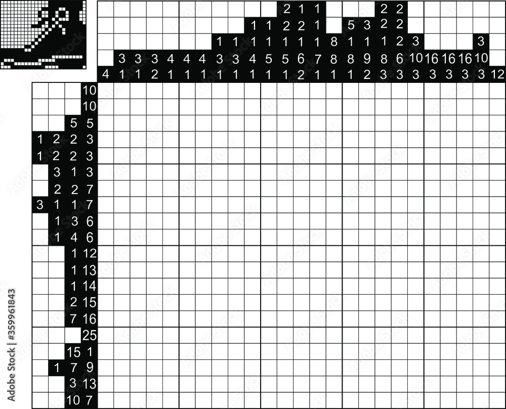 Japanese crossword. Black and white. Paint by number puzzle. Education