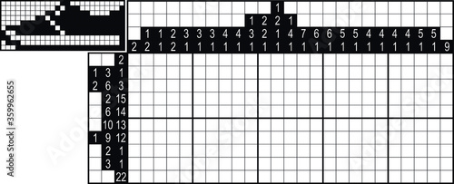 Japanese crossword. Black and white. Paint by number puzzle. Education game for children. Gumshoes