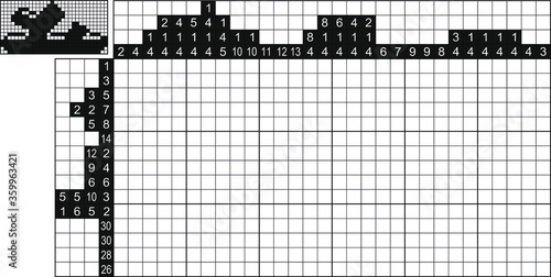Japanese crossword. Black and white. Paint by number puzzle. Education game for children. Sandal
