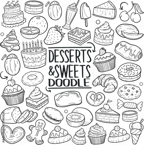 Dessert   Sweets Food Doodle Icons Hand Made