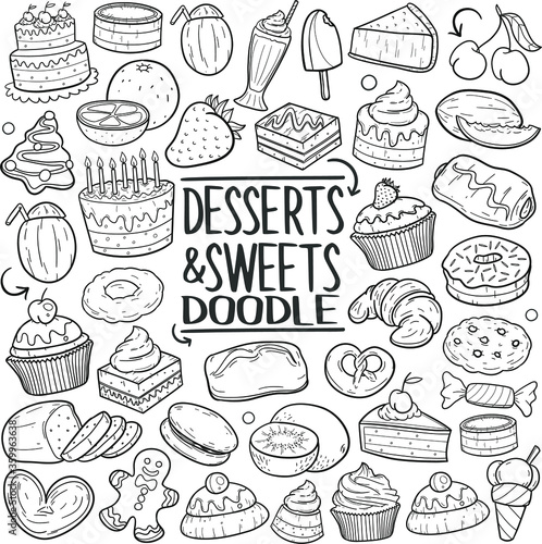 Dessert & Sweets Food Doodle Icons Hand Made