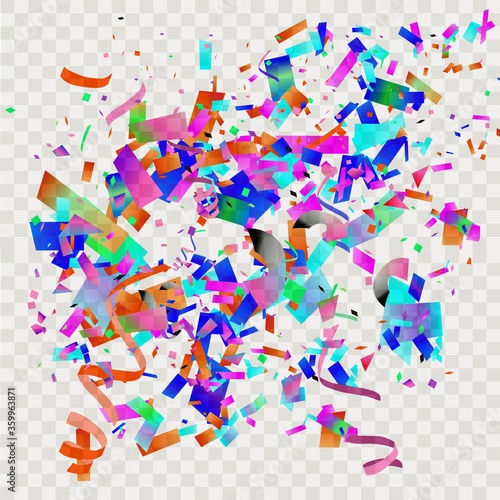 Colorful confetti. Festive of falling shiny confetti isolated on transparent background.