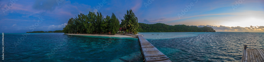 Pier of Carp Island in Palau at evening time