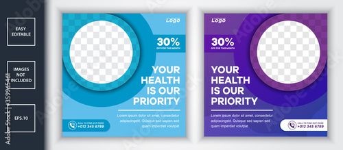 Sale template collection for promotion sale. Editable banner for social media post, web and internet. healty and medical.